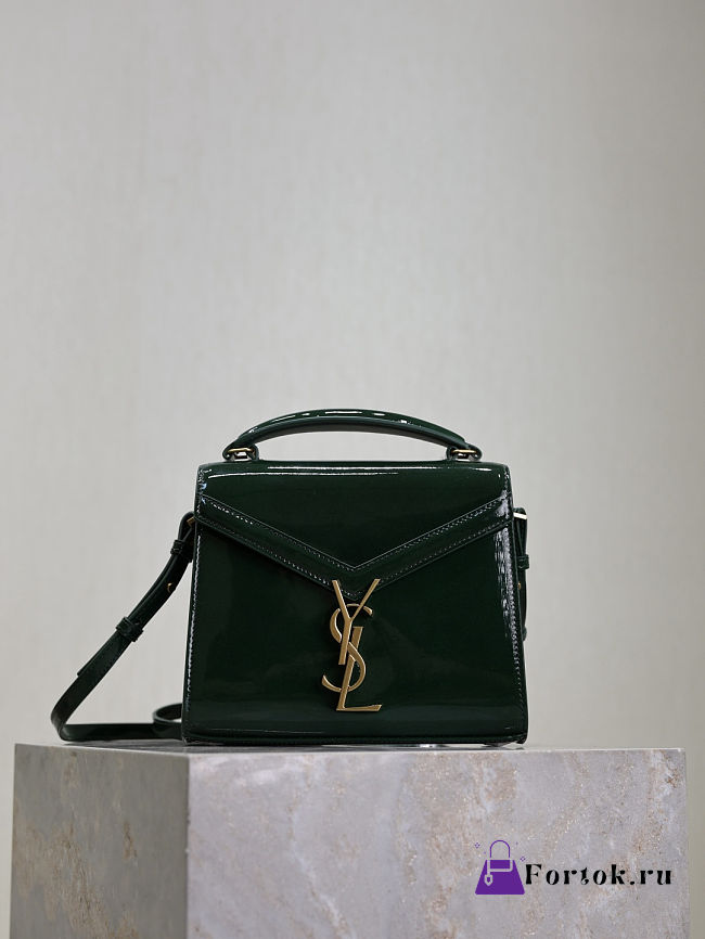 Fortok Saint Laurent Cassandra Top-handle Bag Green Patent Leather 20×16×7.5cm - 1