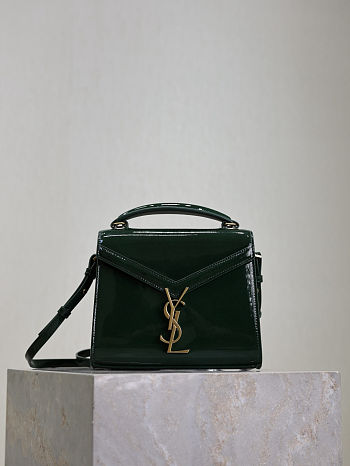 Fortok Saint Laurent Cassandra Top-handle Bag Green Patent Leather 20×16×7.5cm