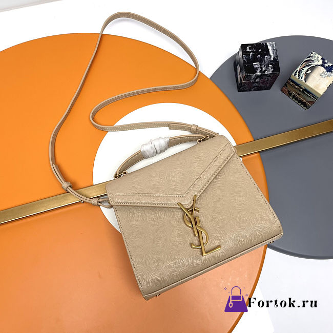 Fortok Saint Laurent Cassandra Top-handle Bag Beige Grained Leather 20×16×7.5cm - 1