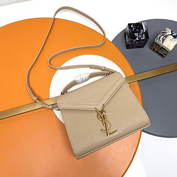 Fortok Saint Laurent Cassandra Top-handle Bag Beige Grained Leather 20×16×7.5cm